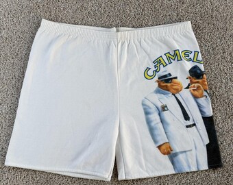 Vintage 90s Camel Sweat Shorts Mens Large White Fleece Joe Camel Loungewear Gym