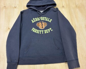 Felpa vintage Aeropostale da donna, taglia L, blu, in pile, con stampa scimmia.