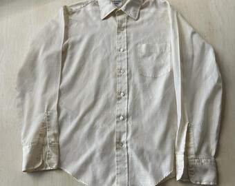 Vintage Arrow Kirk Dress Shirt Mens Large White Geometric Polyester Long Sleeve