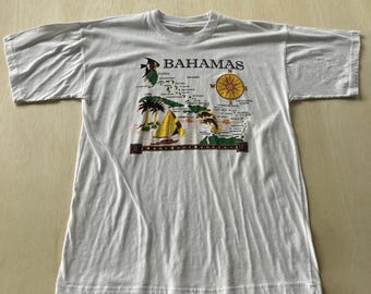 Vintage Bahamas Shirt Mens XL White Map Caribbean Travel Tee T-Shirt Dorsett