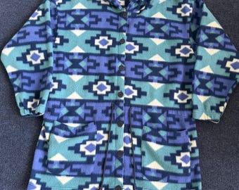 Chaqueta vintage Westport Ltd para mujer, talla pequeña, azul, de forro polar, con capucha y botones, estilo suroeste.