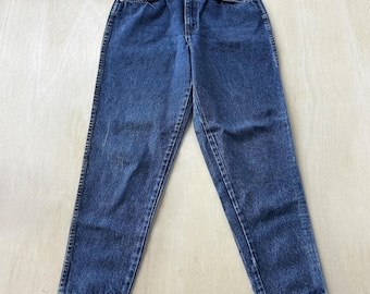Vintage Chic Mom Jeans Dam 10 Petite Medium Wash Blå Höghöjd Relaxed Denim