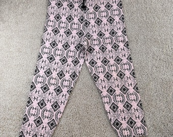 Vintage Bold Eagle Leggings Womens Large Pink Geometric Jersey Ankle Pants USA