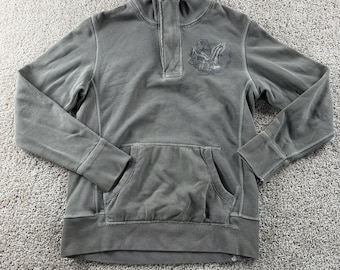 Y2K American Eagle Sweatshirt Mens Small Green Fleece 1/4 Zip Mock Neck