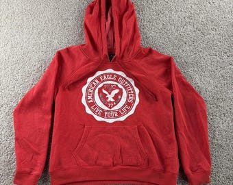 Y2K American Eagle Outfitters Hoodie Womens Large Red Fleece Pullover Sweatshirt