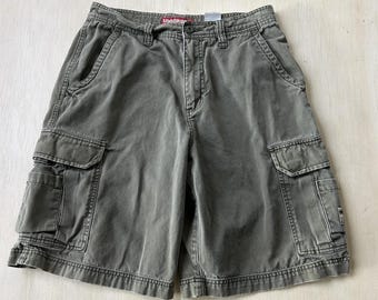Y2K Unionbay Cargo Shorts Mens 31 Green Cotton Canvas Relaxed Fit Pockets Casual