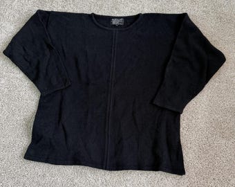 Jersey vintage Knitwell II para mujer, talla 42, negro, cuello redondo, manga murciélago, punto ajustado.