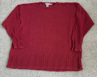 Suéter vintage Eddie Bauer para mujer, talla XL, rojo, cuello redondo, tipo túnica, de punto ajustado.