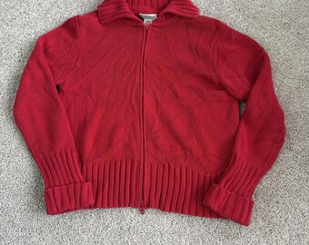 Cárdigan de punto vintage Worthington Essentials para mujer, talla grande, color rojo, con cremallera completa.