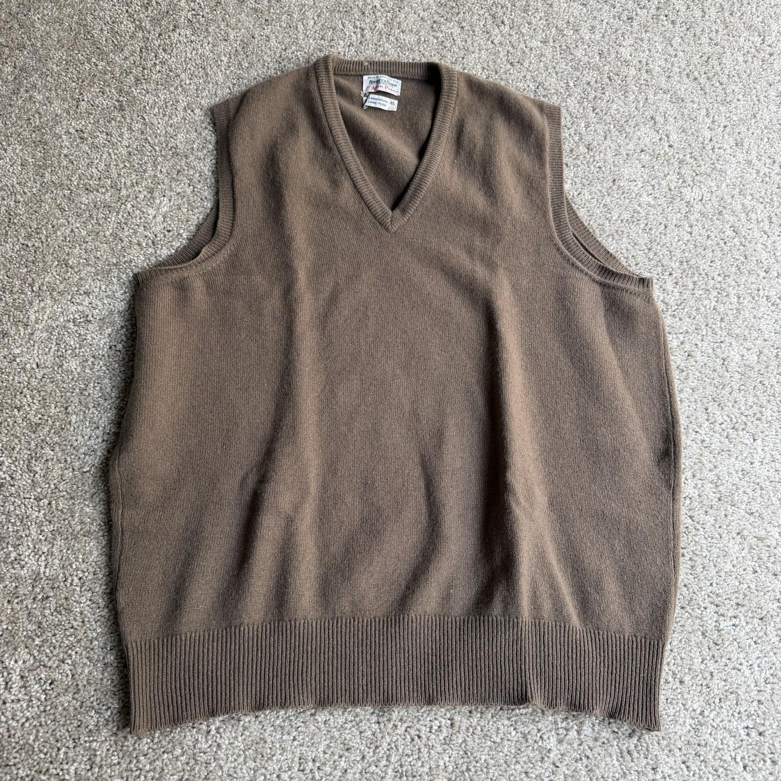Alan Paine, Vintage Alan Paine Sweater Vest Mens XL Brown Lambswool Knit V Neck Made England