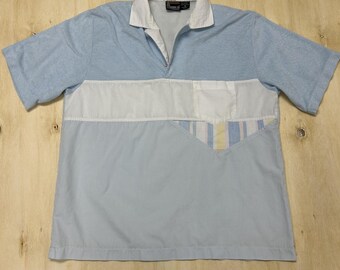 Vintage London Fog Polo Shirt Mens Medium Blue Colorblock Pocket Taiwan Casual