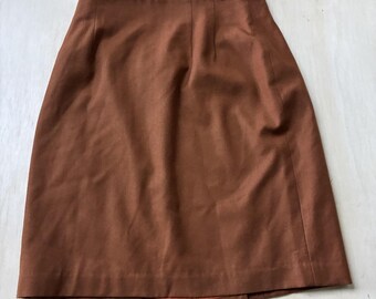 Vintage Adolfo Skirt Womens 16 Brown Wool Pencil Knee Length Lined Workwear