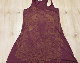 Y2K Tank Top Womens S/M Red Ganesh Graphic Racerback Scoop Neck Cotton Boho