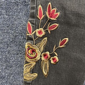 Y2K Seven7 High Rise Ankle Skinny Jeans Womens 16 Black Floral Embroidered Denim image 2