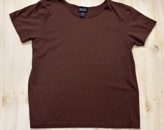 Vintage New York & Co Shirt Women Large Brown Crew Neck Short Sleeve Tee T-Shirt