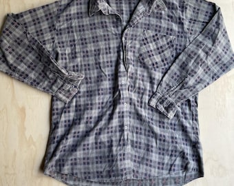 Camisa de franela vintage Haband's Ice House para hombre, talla XLT, gris a cuadros, con botones.