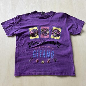 Vintage Gitano Shirt Damen Einheitsgröße Lila Blumen Les Boites A Fleurs T-Shirt Top