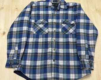 Camisa vintage de St. John's Bay para hombre, talla grande, azul, forrada de franela, manga larga, con botones.