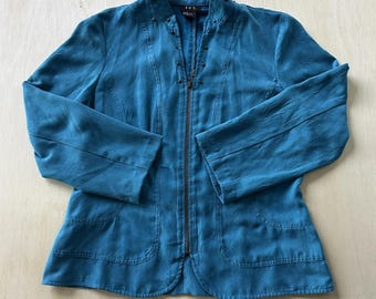 Y2K R.Q.T Jacket Womens Medium Blue Microfiber Full Zip Studded Collar Pockets