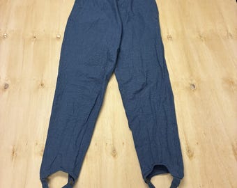 Vintage Lizwear Dress Pants Womens 10 Blue Check Twill Stirrup Pleated Stretch