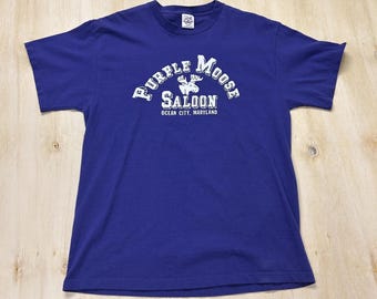 Vintage Purple Moose Saloon Shirt Mens Large Ocean City Maryland Bar Delta Tee