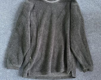 Jersey vintage Columbia para hombre, talla pequeña, gris, de forro polar Sherpa, con cuello redondo.