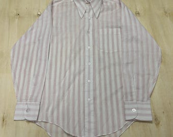 Vintage 70s 80s Kmart Dress Shirt Mens 14.5 32/33 White Stripe Woven Long Sleeve