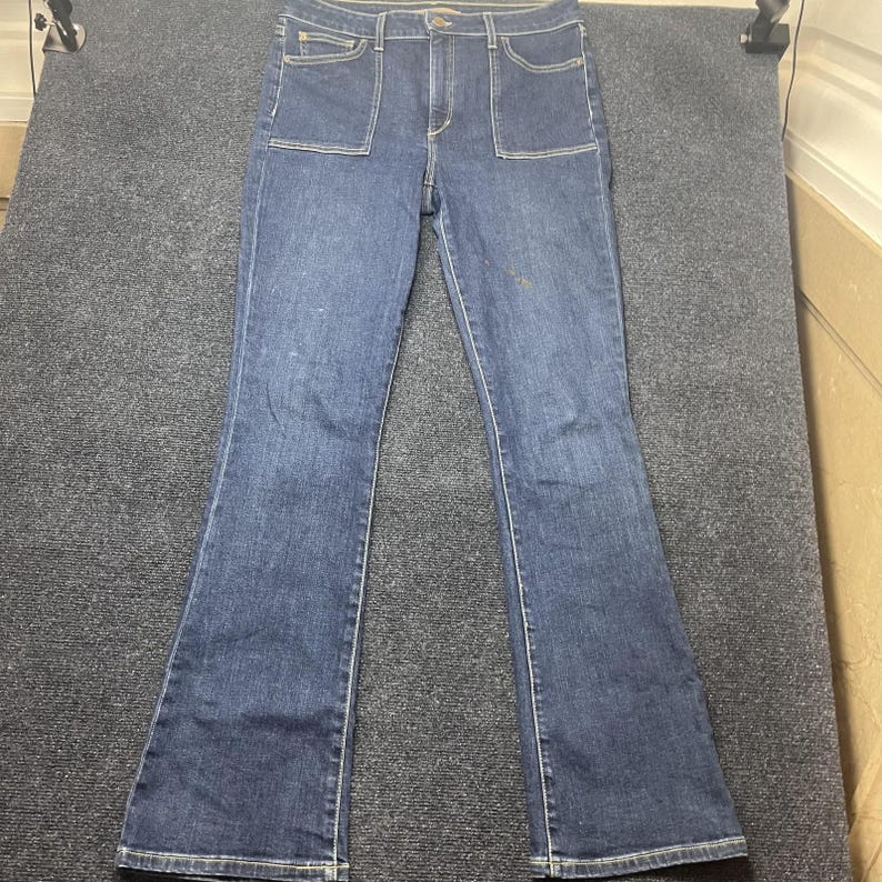 Jeans Joe's de mezclilla elástica ajustada de talle alto, corte acampanado micro acampanado azul para mujer, talla 31, estilo Y2K. imagen 2
