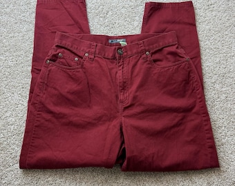 Vintage Jeans Lizwear Femme 14 Petite, Rouge Taille Haute Relaxed Tapered Denim