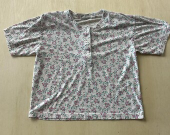 Vintage Chic Skjorta Dam Liten Vit Blommig Knapp Rund Halsringning Kortärmad T-shirt