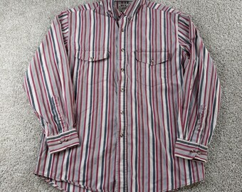 Vintage Ely Shirt Mens Large Red Striped Long Sleeve Snap Button Up Western