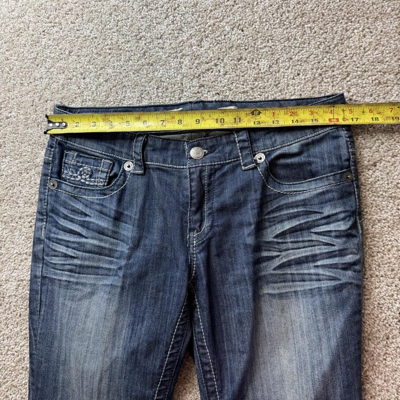 Y2K Seven7 Bootcut Jeans Women 8 Med Wash Blue Stretch Denim Embroidered Pockets image 7