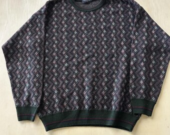Vintage Van Heusen Sweater Men XL Multicolor Argyle Crewneck Tight Knit Pullover