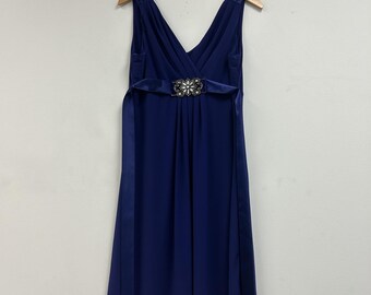 Y2K Scarlett Nite Dress Women 14P Blue Sleeveless V Neck Rhinestone Empire Waist