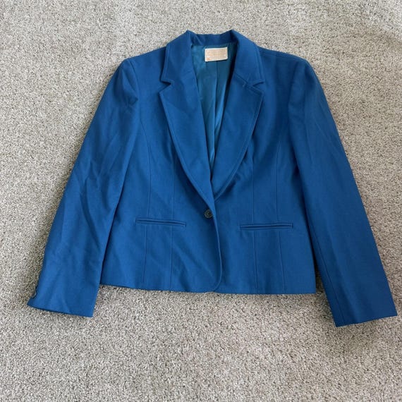 Pendleton, Vintage Pendleton Blazer Womens 8 Blue Wool Lined One Button Jacket USA