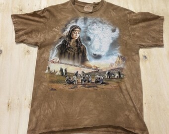Vintage The Mountain Shirt Mens Large Brown Native American Buffalo Tee T-Shirt