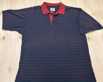 Vintage Cutter & Buck Polo Shirt Men Large Green Stripe Cotton Golf Short Sleeve