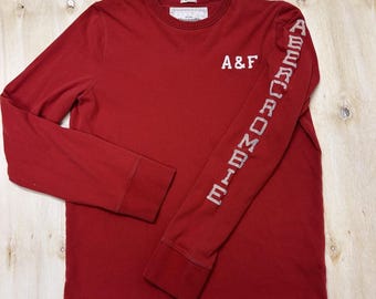 Y2K Abercrombie & Fitch Shirt Men XL Red AF Sleeve Logo Long Sleeve Tee T-Shirt