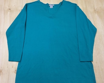 Vintage Plum Shirt Womens Medium Blue V Neck Long Sleeve Jersey Tunic Knit Top
