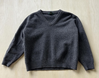 Jersey de punto Vintage Club Room para hombre, talla grande, gris, cuello en V, lana de cordero, estilo casual.