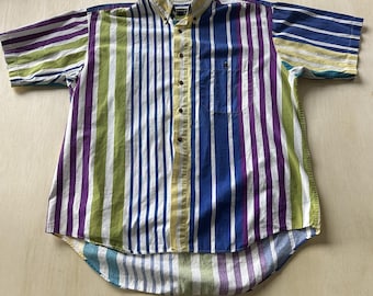 Vintage Colours Polo Shirt Mens Large Multicolor Short Sleeve Button Up