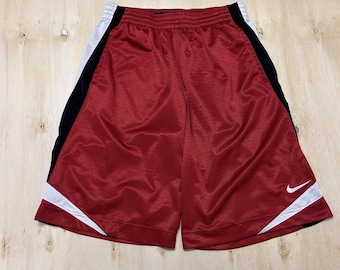 Pantalones cortos Nike Y2K para hombre, talla grande, color rojo, malla, baloncesto, gimnasio, entrenamiento, bloques de color, entrepierna de 11 pulgadas.