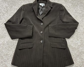 Y2K Le Suit Blazer für Damen, Größe 8P, braun-nadelgestreift, 3 Knöpfe, gefüttert, Petite, Karriere