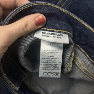 Jeans Joe's de mezclilla elástica ajustada de talle alto, corte acampanado micro acampanado azul para mujer, talla 31, estilo Y2K. imagen 5