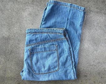 Calça capri vintage Old Navy dos anos 90, lavagem clara, tamanho 38x19, cintura média.