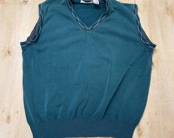 Vintage Mark Scot sweatervest heren grote blauwe katoenen gebreide trui met V-hals Golf