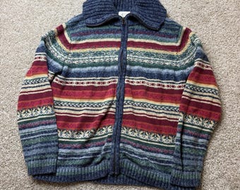 Cardigan vintage anni '90 casual Corner Annex da donna, taglia M, Fair Isle, con cerniera.