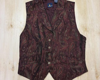 Vintage Paisley Jacquard Vest Liz Sport Suit Womens 6 Red Four Button Lined