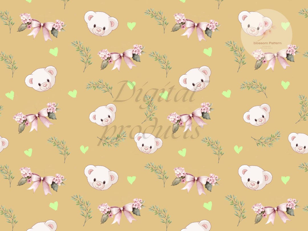 Teddy Bear Seamless Pattern | Nursery Fabric Print Design (digital ...