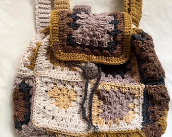 Handmade Earth Tone Crochet Backpack